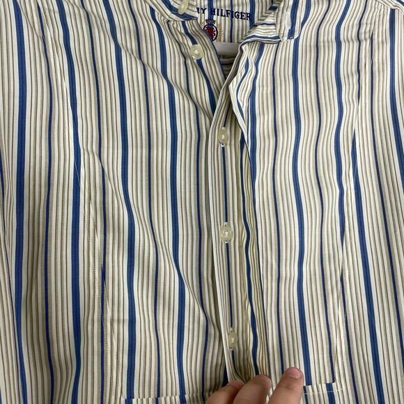 Tommy Hilfiger stripped collarless button up Long Sleeve men's shirt size XL - Picture 4 of 12